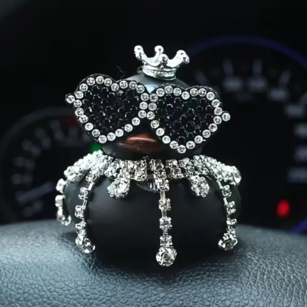 Luxury Black Rubber Duck Dashboard Sitter Simulated Crystal Embellishments Jeep - Picture 2 of 5